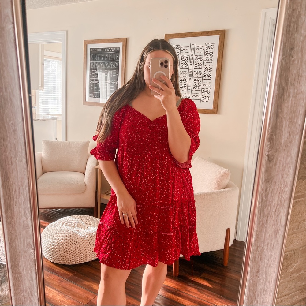 White birch red tiered dress